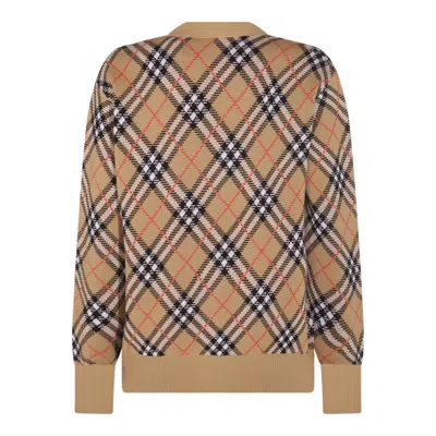 Burberry Check V-neck Cardigan In Wool And Mohair Blend In Neutral