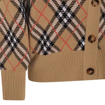 Burberry Check V-neck Cardigan In Wool And Mohair Blend In Neutral