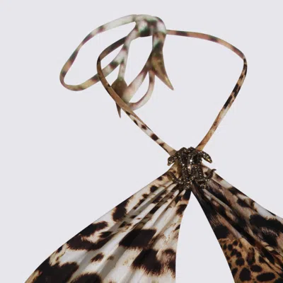 Roberto Cavalli Printed Lycra Halterneck Flared Jumpsuit In Brown