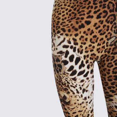 Roberto Cavalli Printed Lycra Halterneck Flared Jumpsuit In Brown