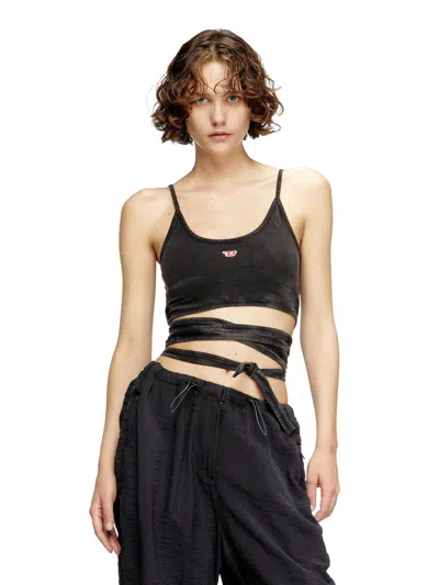 Diesel Womens 02a T-leya-tail Wrap-around Cotton-jersey Top In Black