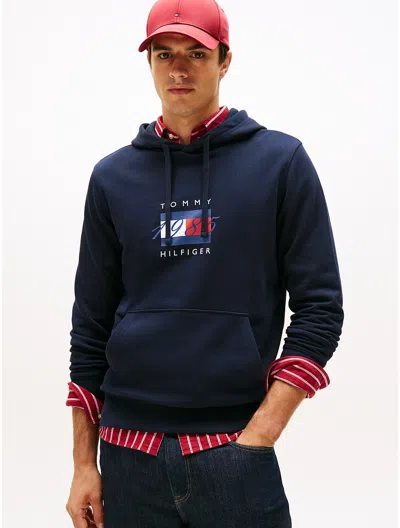 Tommy Hilfiger 1985 Flag Graphic Hoodie In Blue