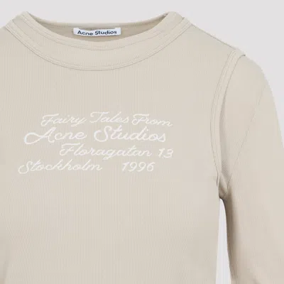 Acne Studios Ribbed Long-sleeved T-shirt With Subtle Embroidery In Neutral