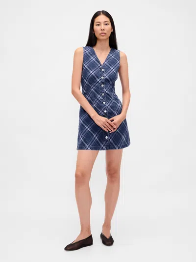 Gap Plaid Denim V-neck Mini Dress