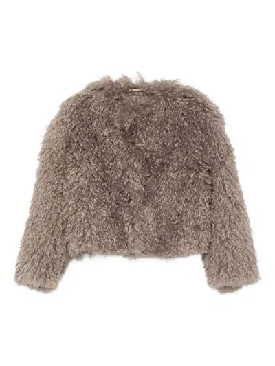 Tagliatore Teddy-textured Cropped Jacket In Gray