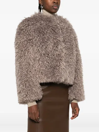 Tagliatore Teddy-textured Cropped Jacket In Gray