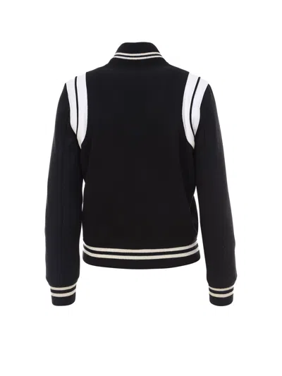 Saint Laurent Teddy Wool Jacket With Leather Profiles In Black