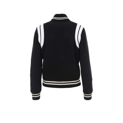 Saint Laurent Teddy Wool Jacket With Leather Profiles In Black