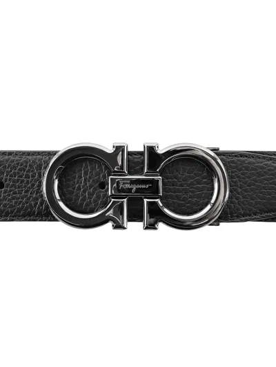Ferragamo Men Textured Leather Belt With Iconic Gancini Buckle