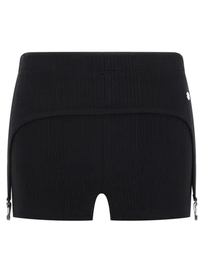 Jean Paul Gaultier Cotton Ribbed Mini Short With Lingerie Garter Clothing In Black