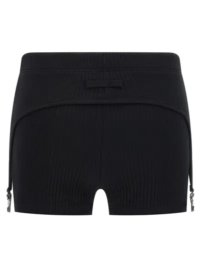 Jean Paul Gaultier Cotton Ribbed Mini Short With Lingerie Garter Clothing In Black
