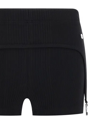 Jean Paul Gaultier Cotton Ribbed Mini Short With Lingerie Garter Clothing In Black