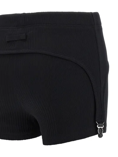 Jean Paul Gaultier Cotton Ribbed Mini Short With Lingerie Garter Clothing In Black