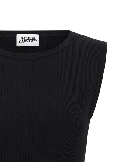 Jean Paul Gaultier Cotton Ribbed Tank Top With Lingerie Garter Clothing In Black