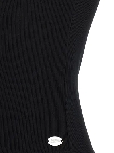 Jean Paul Gaultier Cotton Ribbed Tank Top With Lingerie Garter Clothing In Black