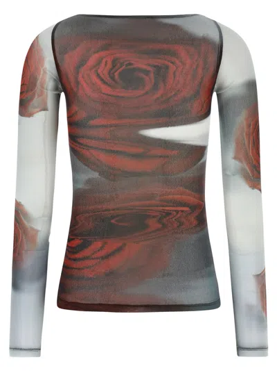 Jean Paul Gaultier Women Blurry Roses Medaillon Print Mesh Boat Neck Top In Multi