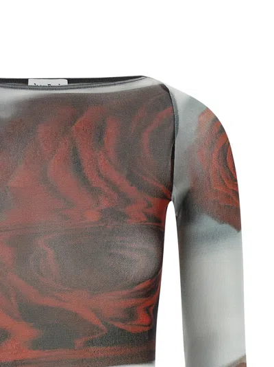 Jean Paul Gaultier Women Blurry Roses Medaillon Print Mesh Boat Neck Top In Multi
