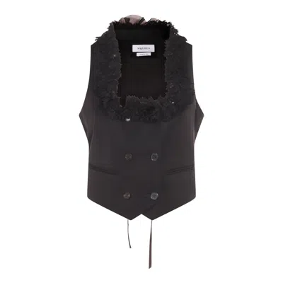 Alexander Mcqueen Lace Trimmed Satin Top With Adjustable Straps In Black