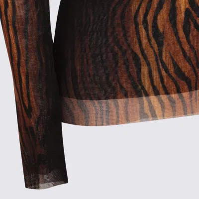 Jean Paul Gaultier Sheer Tulle Wood Top In Brown
