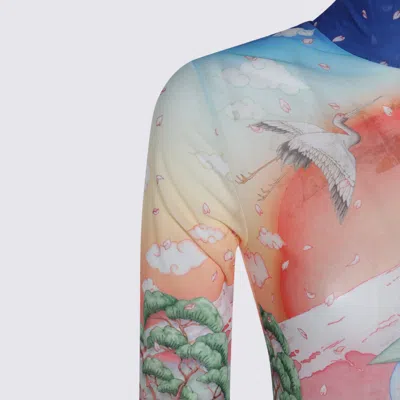 Casablanca High Neck Tulle Top With Multicolor Landscape Print In Multi