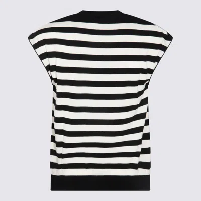 Dolce & Gabbana Black And White Sleeveless Top With Round Neck And All-over Strpied Motif In Cotton Woman In Black