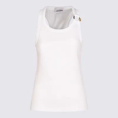 Jean Paul Gaultier Ribbed Texture Scoop Neck Sleeveless Top In White