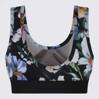 Dolce & Gabbana Top Mix Fiori F.do Nero In Black