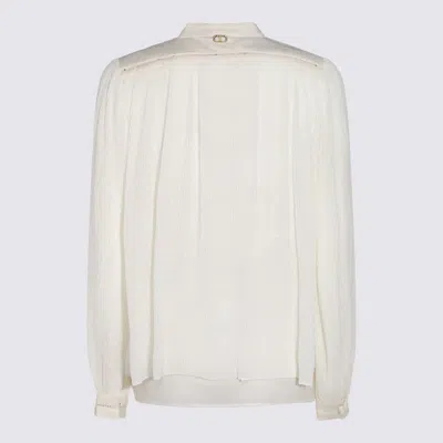 Twinset Textured Georgette Blouse With High Neckline In White