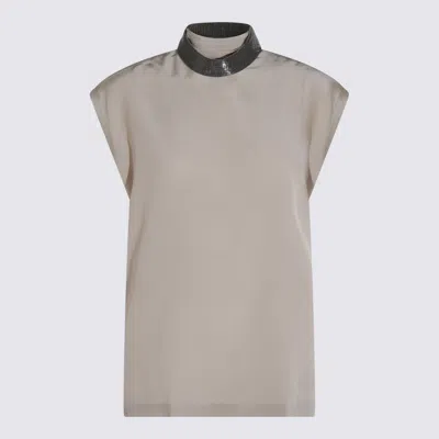 Brunello Cucinelli Keyhole Back Cap Sleeved Top In Multi