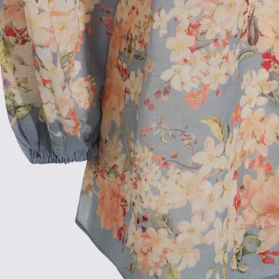 Zimmermann Cascadian Lace-trimmed Floral-print Ramie Blouse In Blue