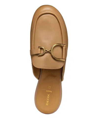 Geox Palmaria Leather Flat Mules In Neutral