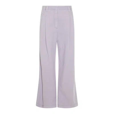 Brunello Cucinelli Violet Pants With Monil Detail On The Loop And Wide Leg In Cotton And Linen Blend Woman In Gray
