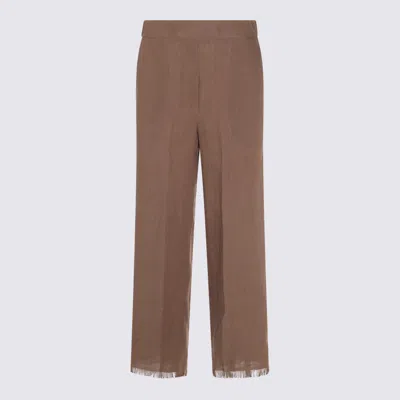 Antonelli Brown Linen Pants In Brown