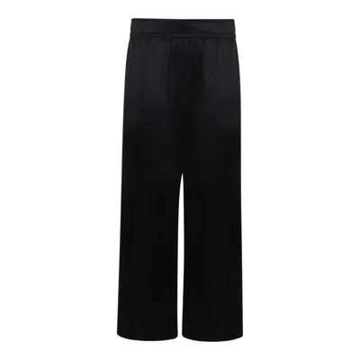Brunello Cucinelli Satin Elastic Waistband Trousers With Back Pockets In Black