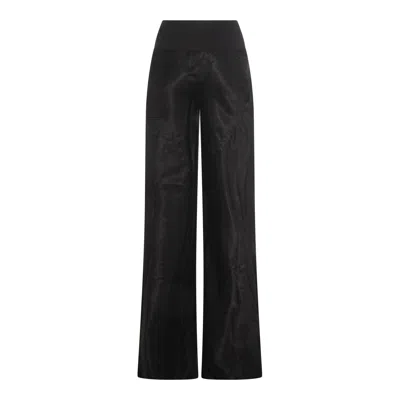 Rick Owens High Waist Wide Leg Trousers With Satin Finish In Black