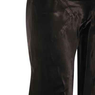 Rick Owens High Waist Wide Leg Trousers With Satin Finish In Black