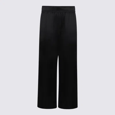Brunello Cucinelli Satin Elastic Waistband Trousers With Back Pockets In Black