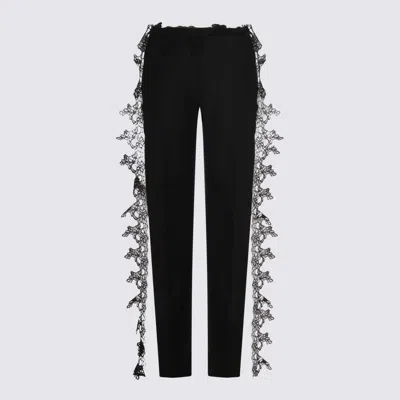 Blumarine Slim Fit High Waist Lace Detailing Trousers In Black