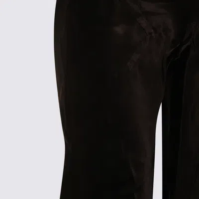 Rick Owens High Waist Wide Leg Trousers With Satin Finish