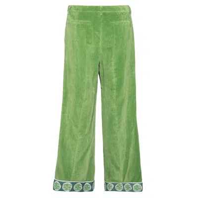 Valentino Garavani Velvet Trousers With Jacquard Hem In Green