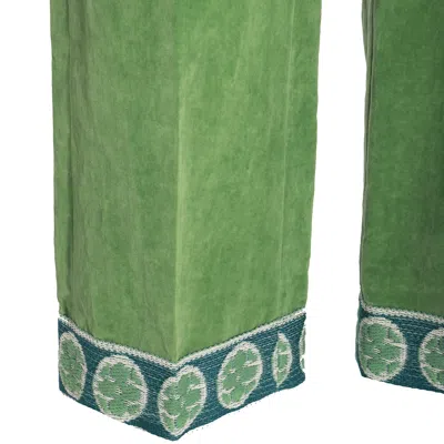 Valentino Garavani Velvet Trousers With Jacquard Hem In Green