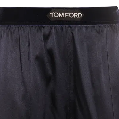 Tom Ford Dark Navy Silk Pants In Blue