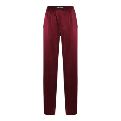 Tom Ford Fuchsia Pants With Elastic Waist With Logo Lettering In Silk Stretch Woman In Purple