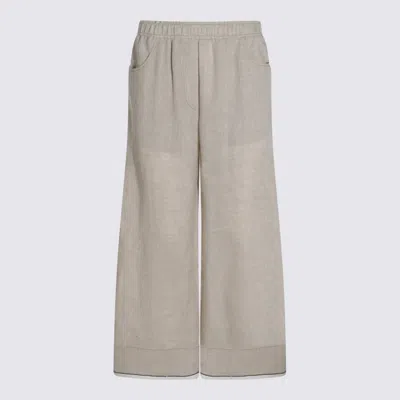 Brunello Cucinelli Beige Crop Pants With Monile Decorations In Neutral