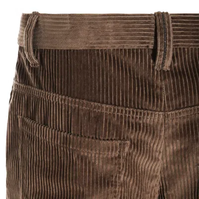 Brunello Cucinelli Women Fluid Corduroy Sartorial Track Trousers With Jewellery In Brown