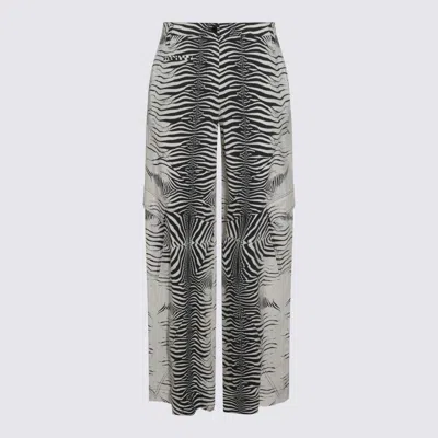 Roberto Cavalli High Waist Zebra Pattern Wide Leg Trousers In White