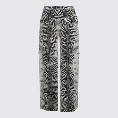 Roberto Cavalli High Waist Zebra Pattern Wide Leg Trousers In White