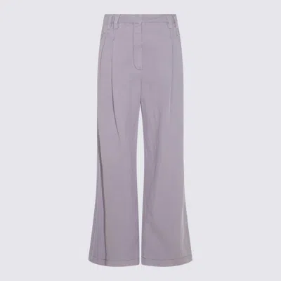 Brunello Cucinelli Violet Pants With Monil Detail On The Loop And Wide Leg In Cotton And Linen Blend Woman