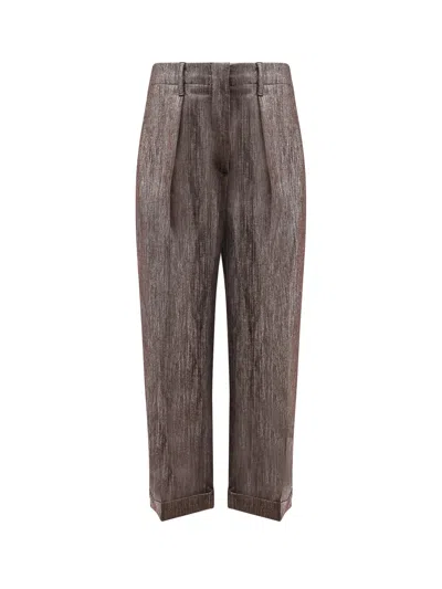 Brunello Cucinelli Trousers With Lurex Effect In Burgundy