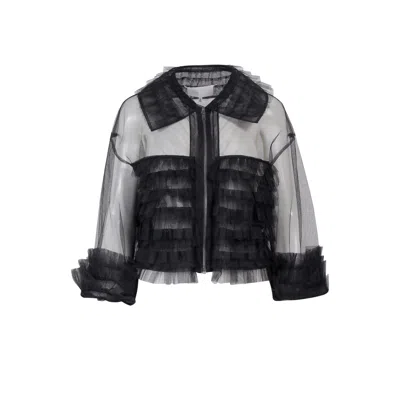 Maison Margiela Sheer Tulle Bomber Jacket In Black